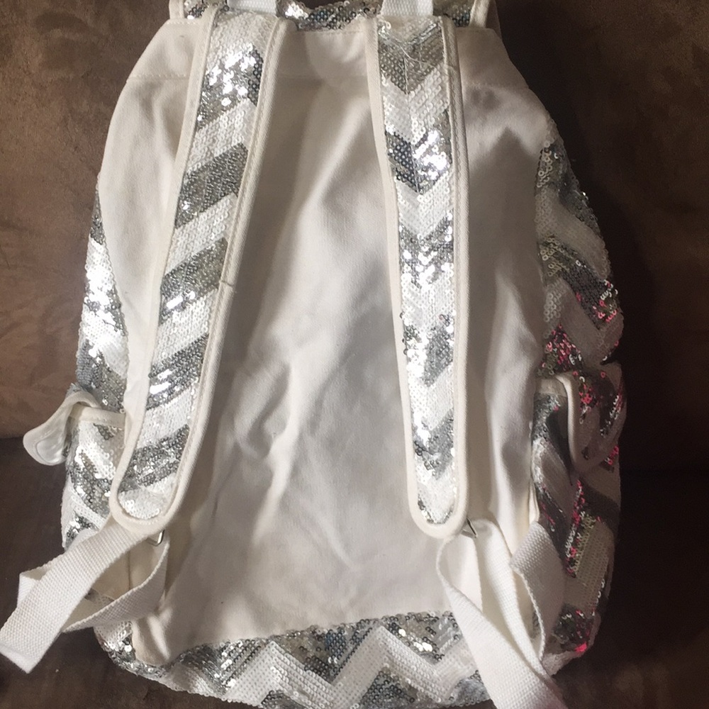 VS PINK Sequined Silver and White Chevron Backpack - Picture 2 of 4